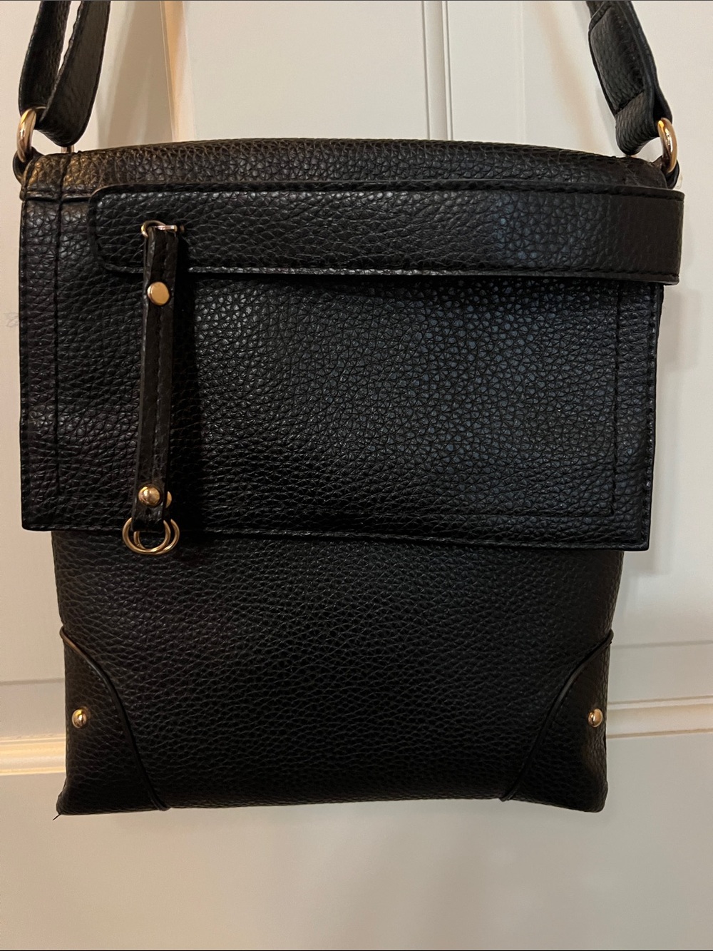 Black Faux Leather Crossbody Shoulder Bag